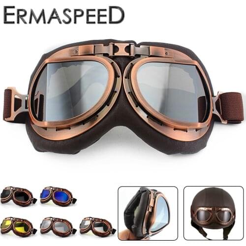 Vintage Motorcycle Helmet Goggles Pilot PU Leather Riding Eye Wear Copper for Harley Cruiser Chopper Cafe Racer Triumph