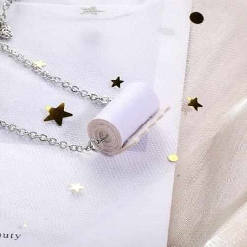 Funny Toilet Paper Necklace Creative Roll Paper Chain 3D Stereoscopic White Geometric Tassel Pendent For Women Girls Jewelry