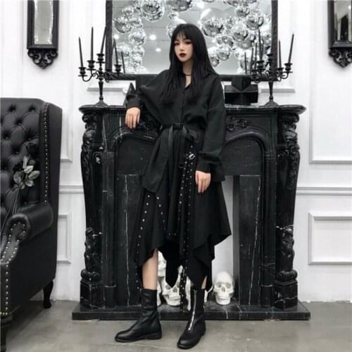 Women Dark Style Asymmetrial Skirt Punk Gothic Shirt High Waist Empire Skirt