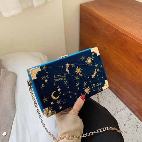Fashion Printing Starry Sky Box Bag Women Design Metal Chain Messenger Bags Ladies Fresh Shoulder Bags Chic Crossbody Bag