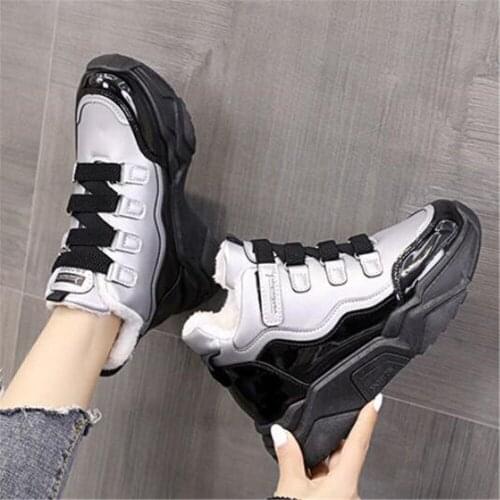 Winter Female 2020 New Ankle Boots Heels High Top Wedge Shoes Warm Fur Platform Leather Sneakers Cotton Snow Boots for Women Hot