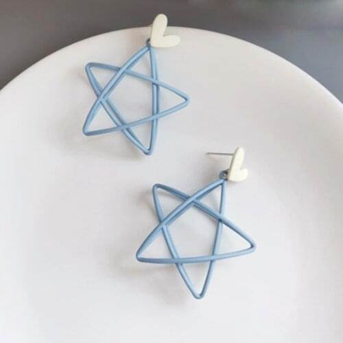 Creative Hollow Out Blue Pentagram Earrings Romantic Gold Heart-shaped Stud Earrings Accessories Fashion Girl Party Jewelry