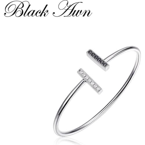 [BLACK AWN] 925 Sterling Silver Open Charm Bracelet & Bangle Women Wedding Jewelry B001