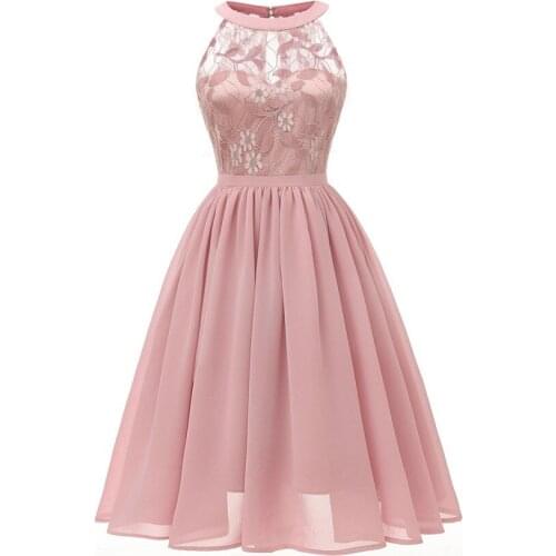 Robe Femme Ete 2019 Rouge Women Vintage Princess Floral Lace Cocktail Neckline Party Aline Swing Dress Vestidos Elegante