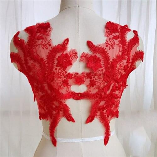 10Pieces Ivory White Red Lace Applique Mesh Fabric Embroidery Lace Applique 2018 High Quality Lace Trim Patch Sew On Accessories