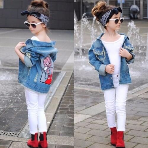 2017 teenage girls denim clothing top Jacket spring autumn child fashion street trench big girls Cowboy outerwear