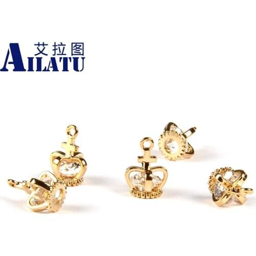 Ailatu Free Shipping 10pcs/lot Copper Crown Charm Enveloping Cubic Zirconia Fit DIY Fashion Bracelet or Necklace Jewelry
