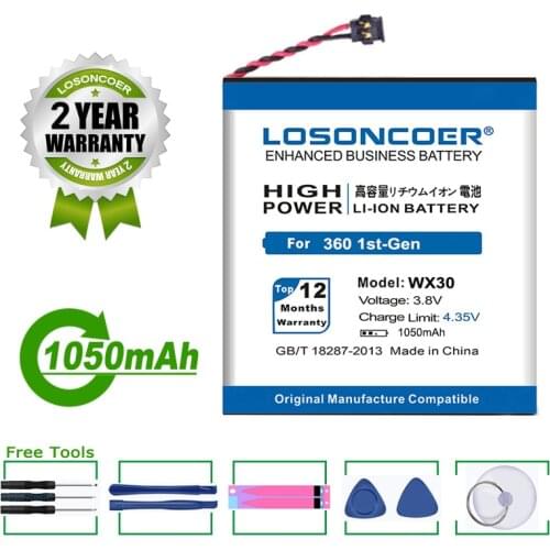 LOSONCOER Battery 360 1st Gen WX30 SNN5951A1050mAh Battery SNN5951A For Motorola Moto 360 1st Gen 2014 Smart Watch Batteries