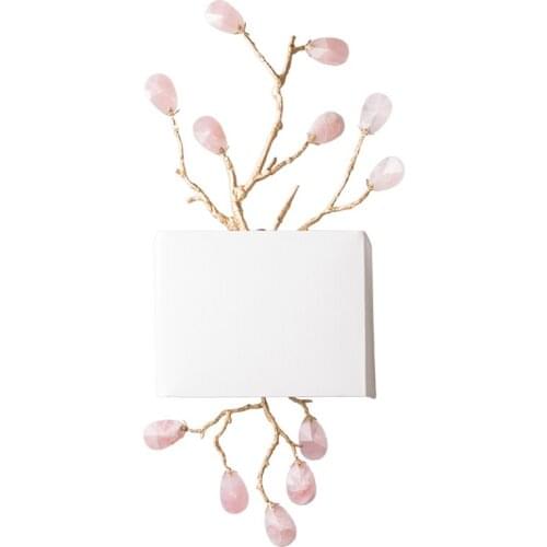 American Wrought Iron Branch Wall Lamp Pink Crystal Wall Lamps Luxury Living Room Retro Long Wall Sconce Bedroom Bedside Lamps