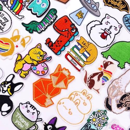 Cartoon Fox Cat Dinosaur Applique Embroidered Patches For Clothing Animal Patches Iron On Embroidered Patches On Clothes DIY