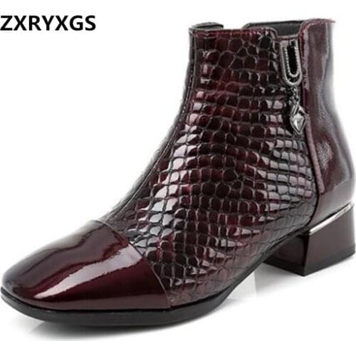 2020 New Autumn Square Toe Patent Leather Rhinestone Fashion Boots Womens Short Boots Thick-heeled Large Size 43 Womens Boots