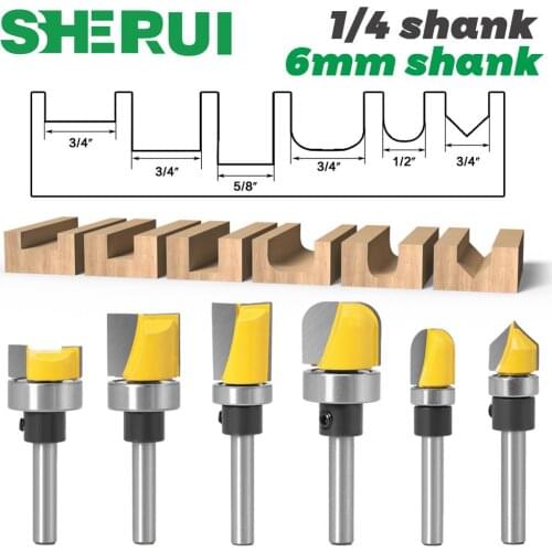 1PC 6mm 1/4"Shank 5/8" 3/4"Diameter Bowl & Tray Template Router Bit Trim Pattern RouterWood Cutting Tool woodworking router bits