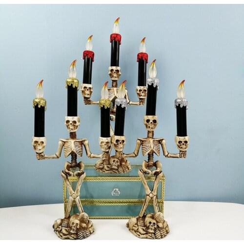 Halloween Skeleton Flameless Candle Holder Triple Halloween Candles LED Halloween Candles Flameless Skeleton Skull for Halloween