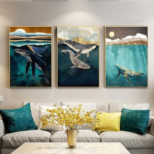 Nordic Abstract whale Mountain Landscape Canvas Painting Wall Art Prints Home Decor Wall Poster Decoration For Living Room