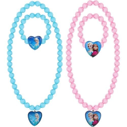 Disney Cartoon Frozen Princess Childrens Necklace Bracelet Set Jewelry Love Necklace Combination baby doll accessories