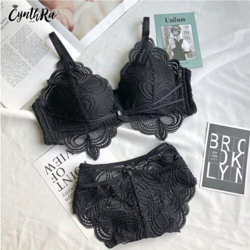 Underwear Women Set Plus Size Push Up French Triangle Cup Bralette Bra and Panty Sexy Lace Thin Wire Free Femme Lingerie Sets