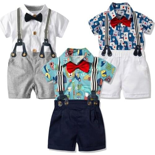 Newborn Baby Kids Boys Clothes Sets T Shirt Overalls Pants Fashion Print Summer Sets Newborn Boys Clothes Casual For 3-18M Kids