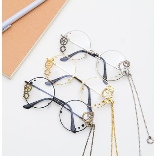 4 Colors Handmade Steampunk Round Glasses Wheel Gear Eyeglass Frame Harajuku Lolita Black Silver Bronze Golden Rose Fashion