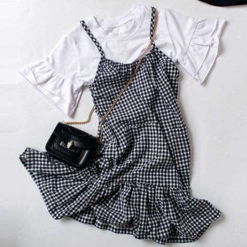 Summer Girls Clothes Plaid Skirts Two Pieces Casual Party Kids Suits Short Sleeve Tops Teenage Girl Clothing 8 10 12 14 years