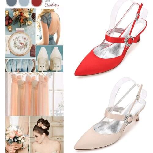 Marhermoso Women Pums Pointed Toe Wedding Shoes 6cm Slingback Fashion Ladies Shoes Satin Bride Reception Shoes Mary Jane Shoes