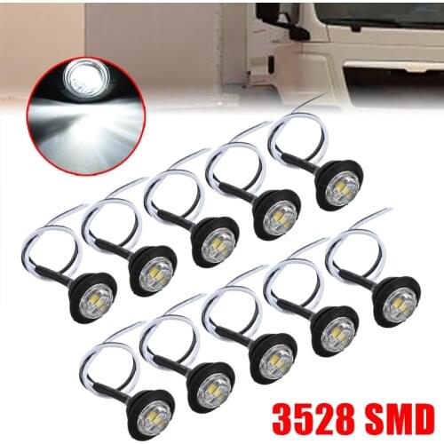 Mayitr 10pcs 0.75" 3528 SMD LED Round Side Marker Indicator Lamp 3 LED 12V 0.3W Trailer Truck White Lights