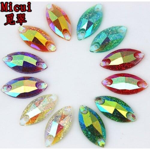Micui 100pcs 7*15mm AB Horse Eye Marquise Sew On Rhinestone Flatback Crystal Stone Resin Rhinestones For Dress Crafts MC153