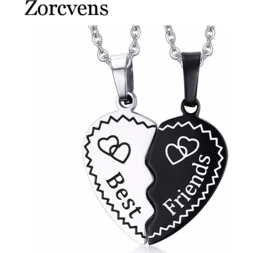 ZORCVENS 2020 Trendy Best Friend Gift Bijoux Heart Pendant Necklace Stainless Steel Chain Statement Necklace For Men and Women