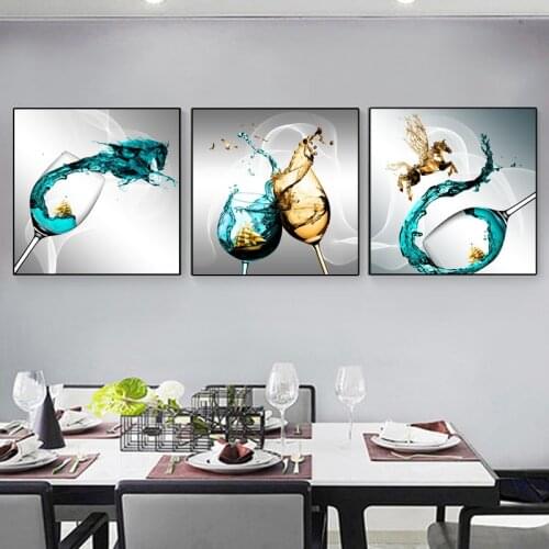 Funny Blue Wine Glass Sailboat Art Canvas Painting Posters and Prints Wall Pictures Living Room Kitchen Home Decoration