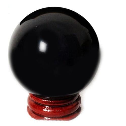 Natura Black Obsidian Ball Quartz Crystal Sphere Balls Meditation Chakra Healing Crystal Stone Home Decoration Gift & Wood Stand