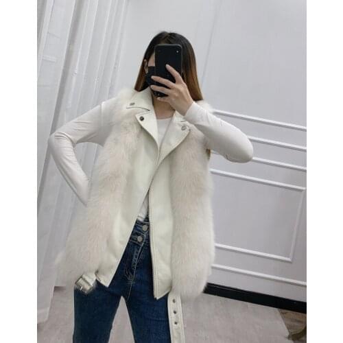 2020 New genuine Real natural fox fur Vest womens fashion whole skin fur gilet with sheep skin collar warm winter jacket