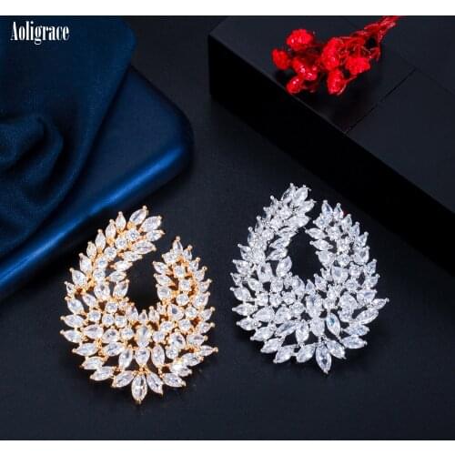 2021 New AAA Cubic Zirconia Leaf Design Drop Earrings For Women Gold CZ Dangle Earrings for Prom Party Jewelry Birthday Gift