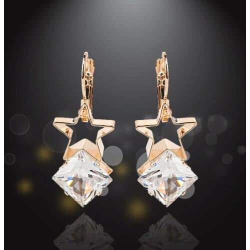 New Fashion wedding earings jewelry crystal Romantic gold star earrings High Quality long earrings for women Jewellery E1336