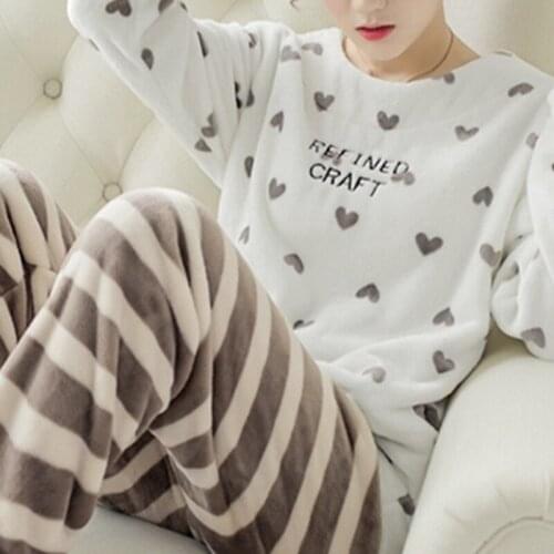 2021 Autumn Winter Pajamas Set Women Sleep Shirt & Pant Set Sleepwear Warm Flannel Nightgown Female Cartoon Bear Animal Pijamas