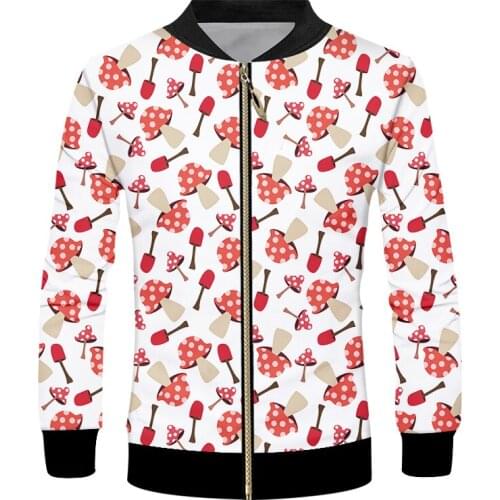 IFPD EU Size Fall Casual Jacket Hiphop Sweatshirt Mens Cool Print Mushroom 3d Zipper Jackets Fashion Cartoon Long Sleeve Coats