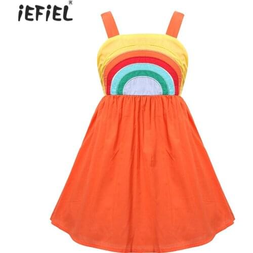 Toddler Baby Girls Dresses Sleeveless Backless Cute Cartoon Rainbow Dress A-Line Sundress for Summer Party Dress Casual Clothes