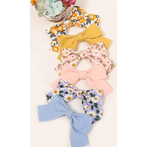 Lovely Little Daisy Pattern Bowknot Toddler Hair Clips Fashion Print Cotton and Hemp Bows Hairpins Infant Headwear Birthday Gift