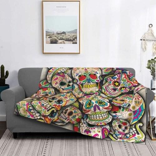 Sugar Skull Collage Blanket Coral Fleece Plush Printed Horror Scary Super Warm Throw Blankets for Bedding Couch Bedspread