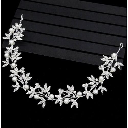 Silver Bendable Pearl Crystal Bridal Hair Vine Wedding Headband Hair Accessories