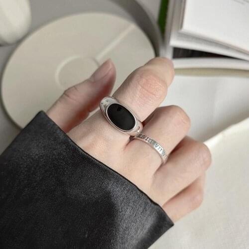 SHANICE SS925 Sterling Silver Retro heavy industry glossy oval epoxy opening Minimalist Beautiful Finger Ring Women Jewelry
