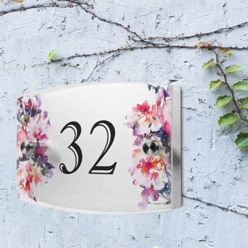 Watercolor flower Personalized Modern House Number Door Sign Plaque Street Acrylic Matte Glass TOP
