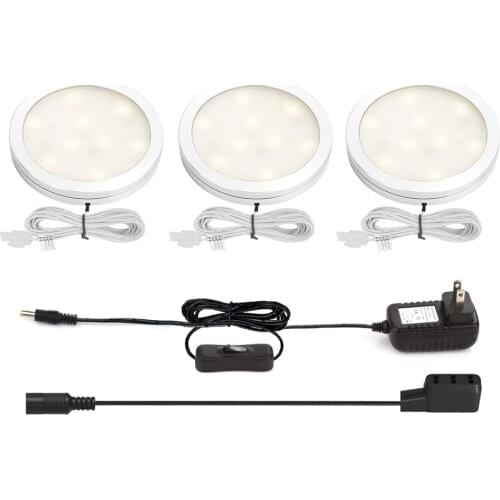 EU/US Plug Under Cabinet Lights Dimmable LED Puck Lights Kit Indoor Night Lights for Kitchen Wardrobe Cupboard Closet Lighting