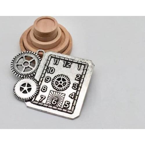 2 pcs zinc alloy vintage Punk gear clock charms fit DIY handmade necklace earring bracelet charms Jewelry Making accessories