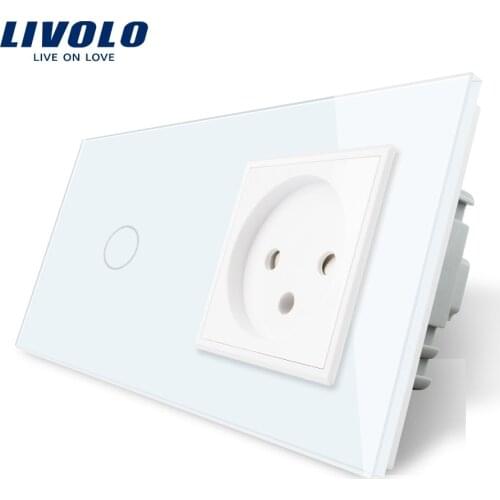 Livolo EU Standard Touch Switch +Israel Power Socket, White Crystal Glass Panel,16A Wall Power Socket for Smart Home Automation
