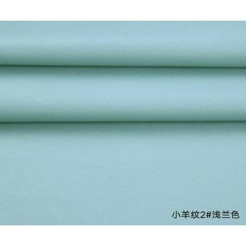 High Quality Micro Sheep pattern 2# light blue PU Leather fabric with little elastic for furniture cloth bag material(50x138cm)