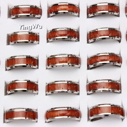 Yingwu 5pcs/lot 316L Stainless Steel Finger Rings Durable Vintage 8mm Titanium Steel Ring Wood Ring Jewelry