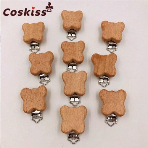 10pcs 2018 New Style Beech Wooden Pacifier Clips Aniamls Shape Pacifier Holder Customizable Baby fashion Food Grade Wood Teether