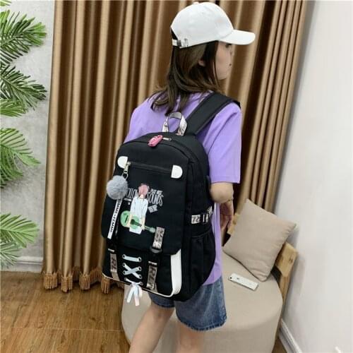Green School Bags for Girls Women Bag for School Backpack USB Teenage Nylon Solid Teen Schoolbag Girl Black Large Capacity New