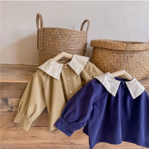 2021 Korea style girls shirt full sleeve autumn cotton girls blouse kids clothes 1-7 years