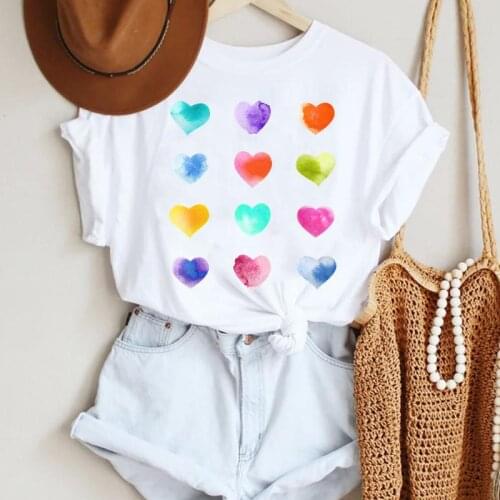 Women Cartoon Love Heart Cute Lovely 2021 90s Fashion Summer Lady Print Tee Graphic T Top Female Tshirts Clothes T-Shirt