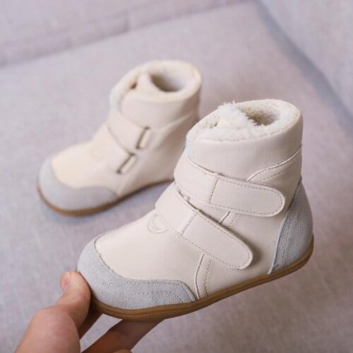 Genuine leather child slip-resistant female snow boots child snow boots male medium-leg child cotton-padded soft outsole